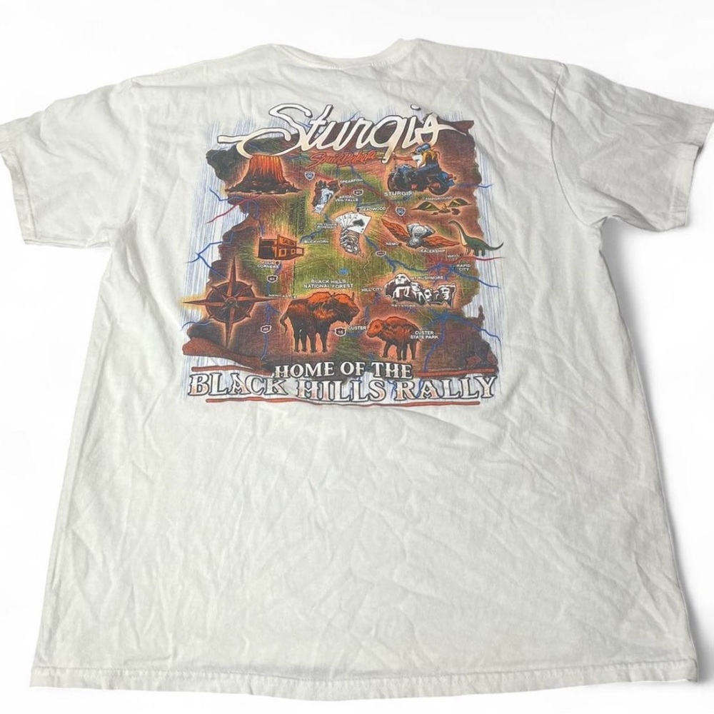 Biker T-Shirt Mens L White 2023 Sturgis Black Hills South Dakota Motorcycle Tee